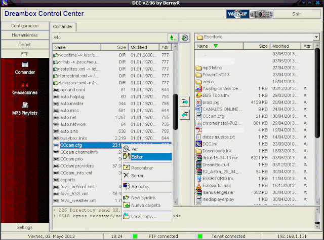 Lineas C: (cline) para CCcam en Dreambox 3-5-2013+18.5.5+2