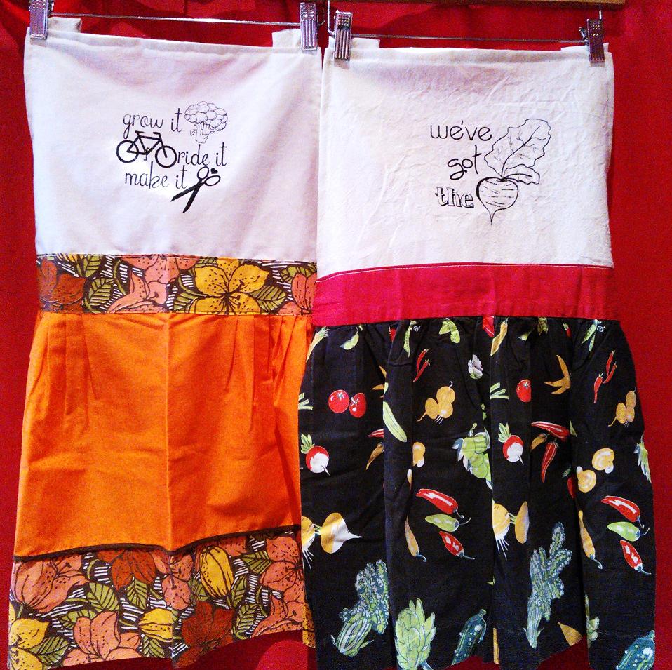 Reworked Vintage Aprons Silk Screened with My Many Designs