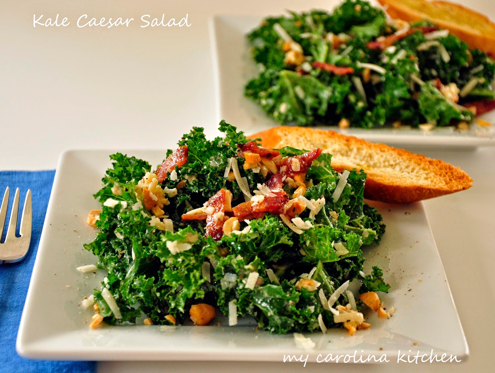 My Carolina Kitchen Kale Caesar Salad with Smoky Bacon and Cashews A