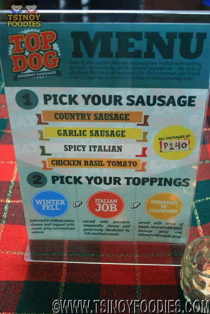 top dog gourmet sausages menu