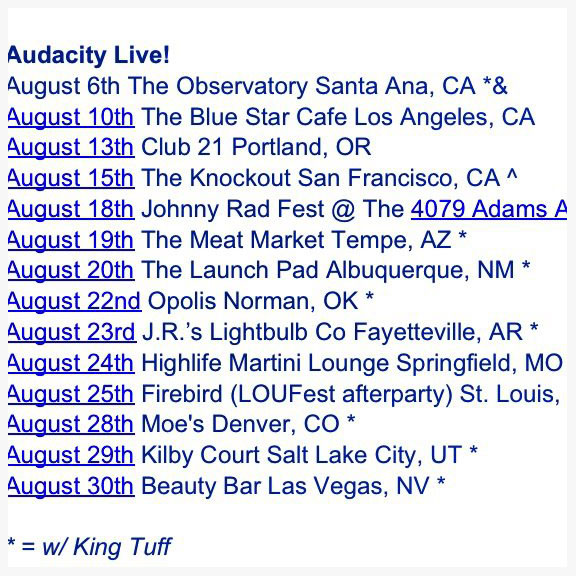 Audacity on Tour- "Mellow Cruisers" Record Release Party