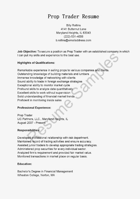 junior trader resume
