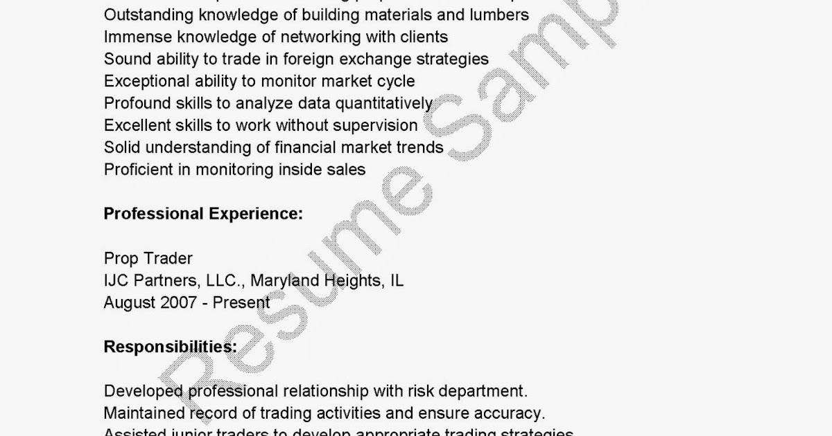 Resume Samples Prop Trader Resume Sample