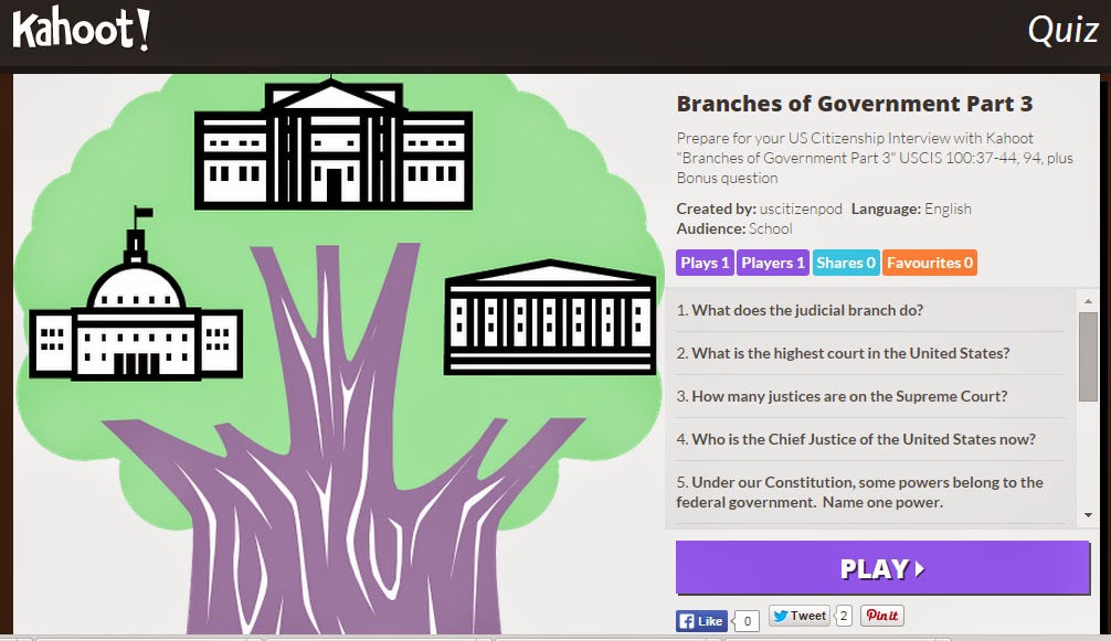 US Citizenship Podcast Kahoot Branches of Government Part 3
