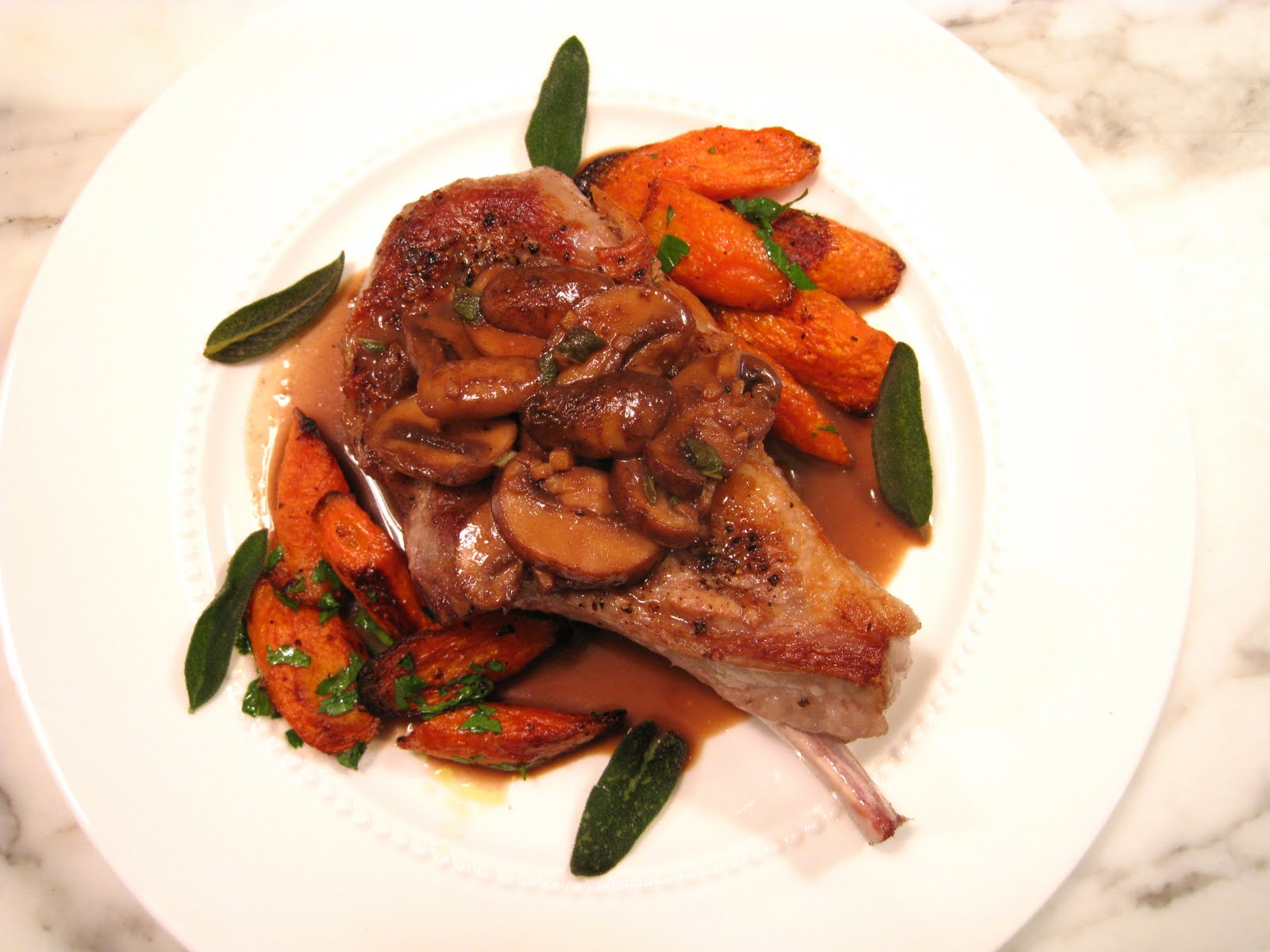 Pan Fried Veal Chops with Mushrooms and Porcini Balsamic Sage Sauce
