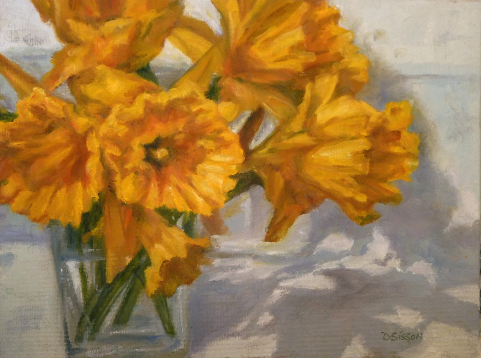 Daily Painting Projects Yellow Daffodils with Shadows Oil Painting Spring Flowers Still Life
