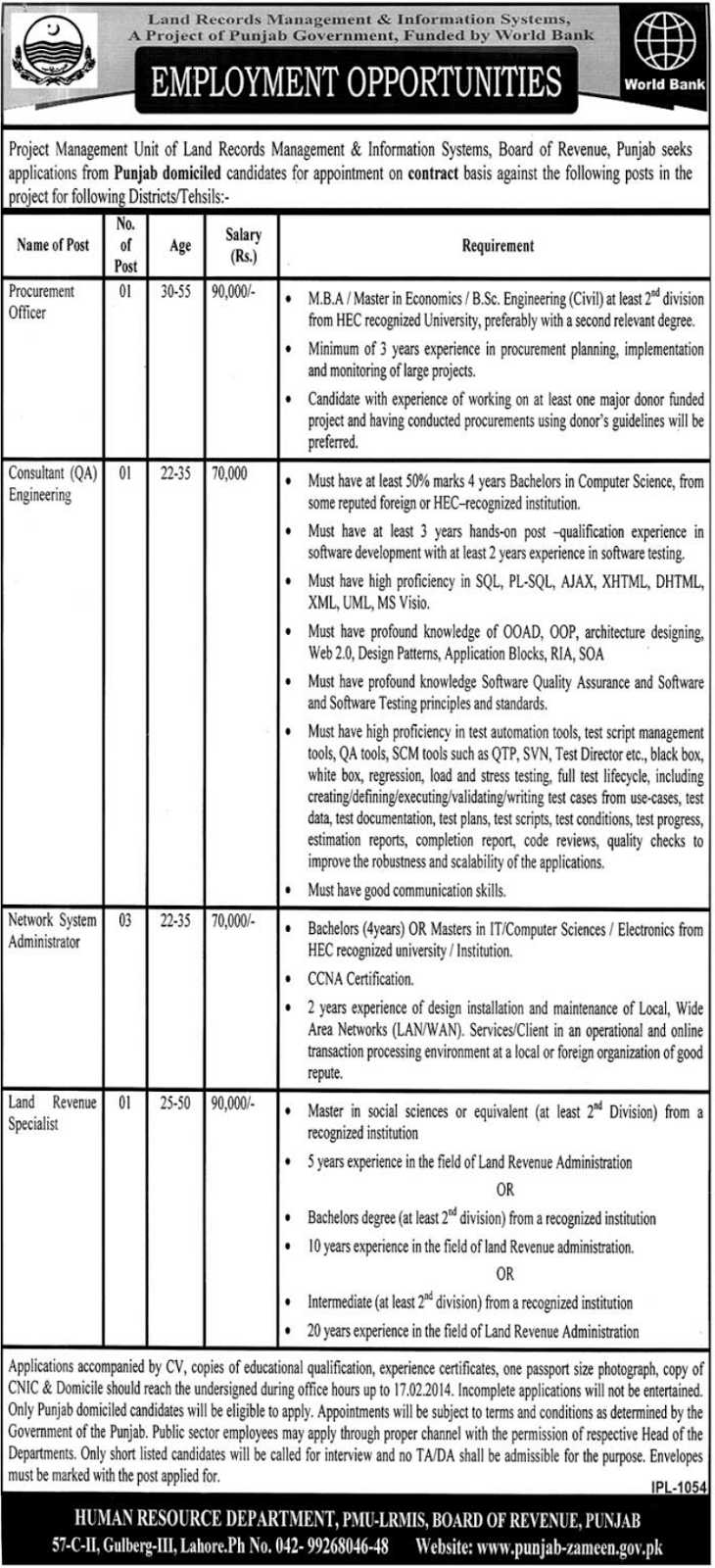 Land Record Management and Information System Career opportunities