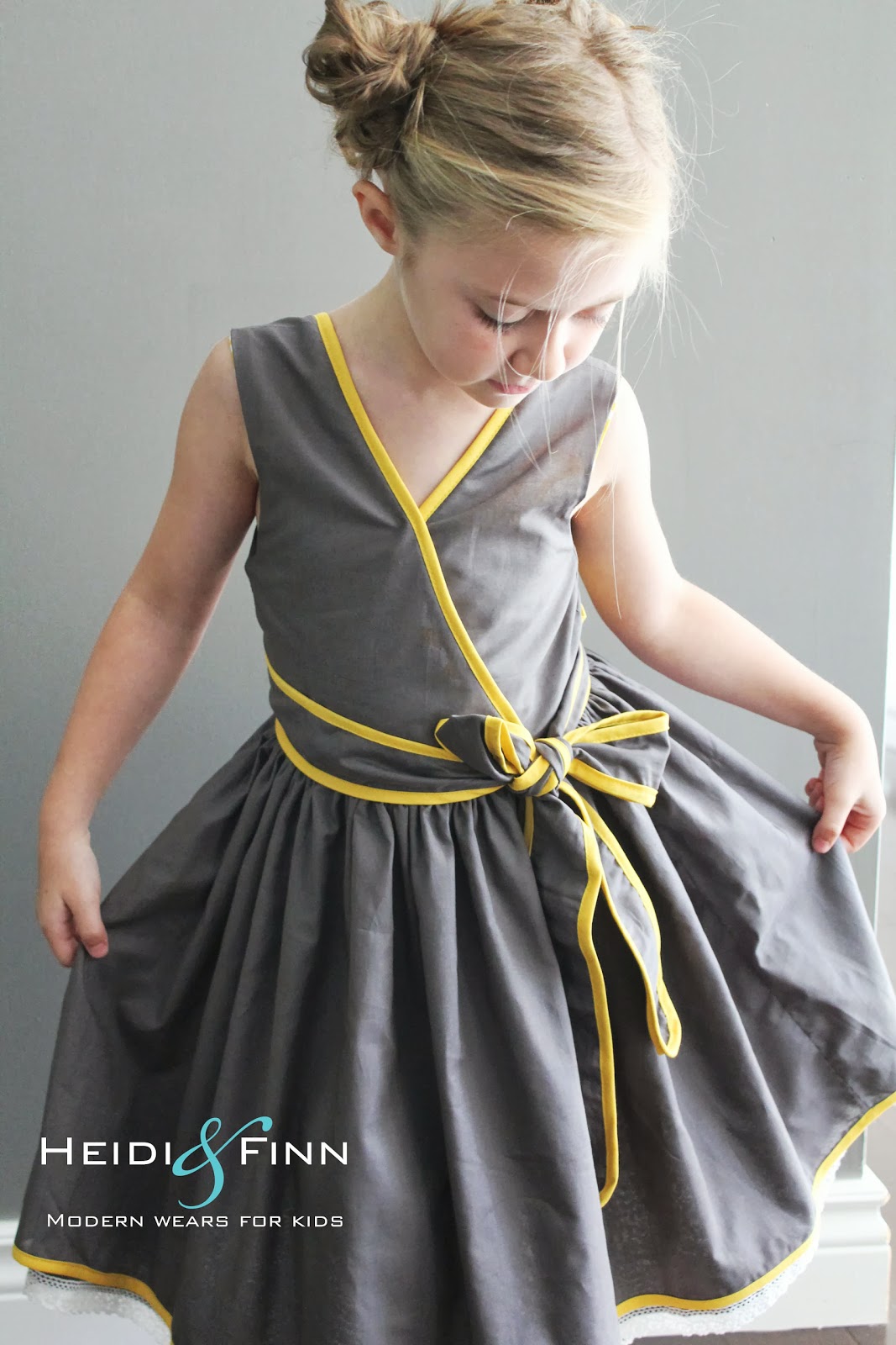 HeidiandFinn modern wears for kids Pattern Remix Saffron Twirl Dress by Zafarani