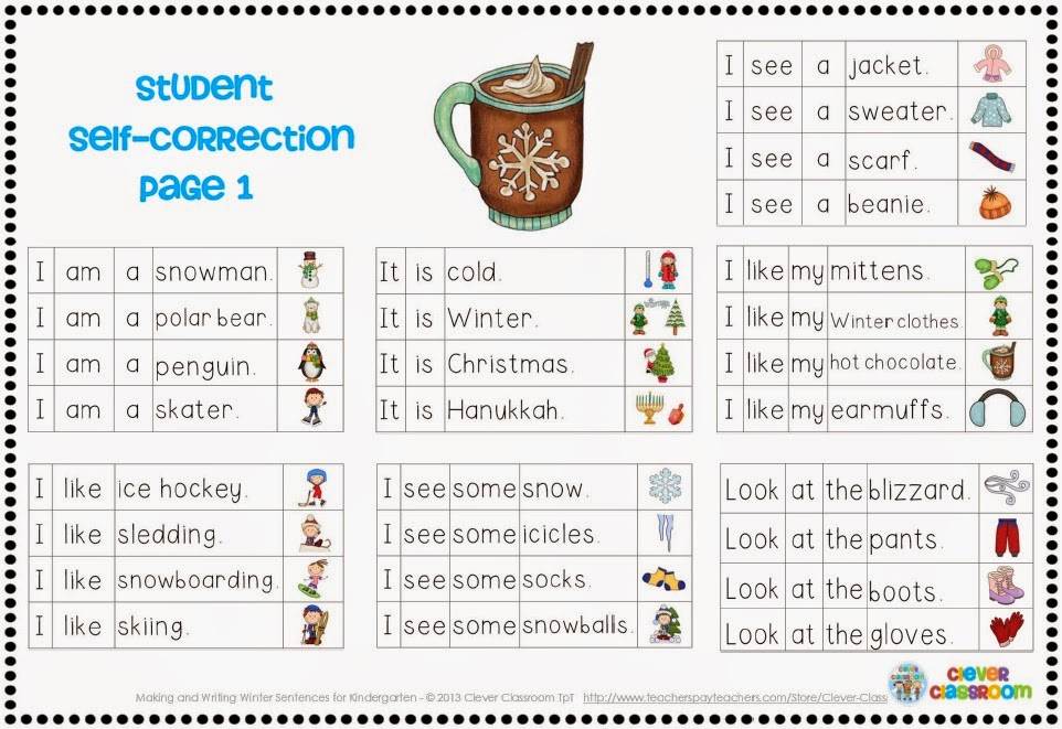 Making and Writing Winter Sentences for Kindergarten {vocab & sentence work}