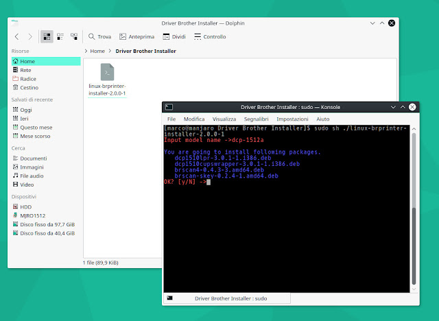 Manjaro: installare le stampanti Brother con il Driver Installer Tool (esempio con la Brother DCP-1512a) 1 brother driver installer tool