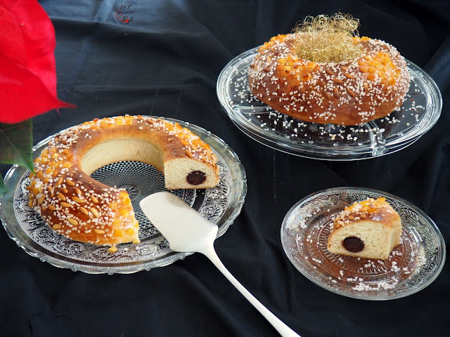 Roscón de reyes relleno con mazapán de cacao