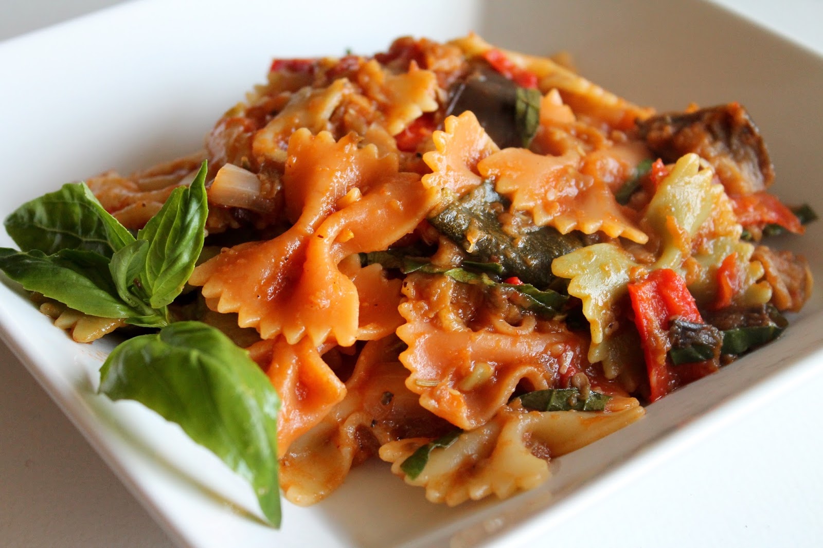 Cook In / Dine Out Roasted Ratatouille Pasta with Garlic and White