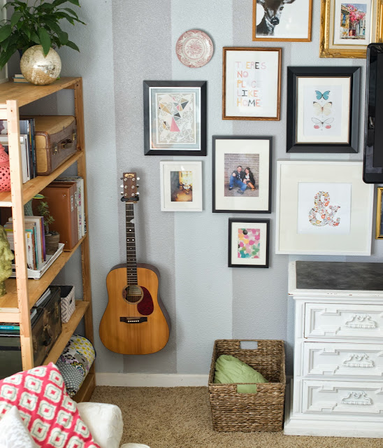 Decorating around the tv and styling and open shelf.