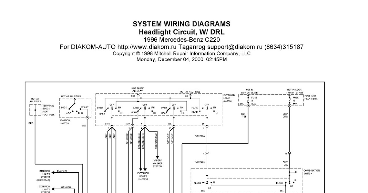1996 Mercedes-Benz C220 System Wiring Diagrams Headlight Circuit, W