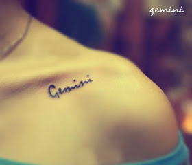 gemini letters tattoo on the shoulder