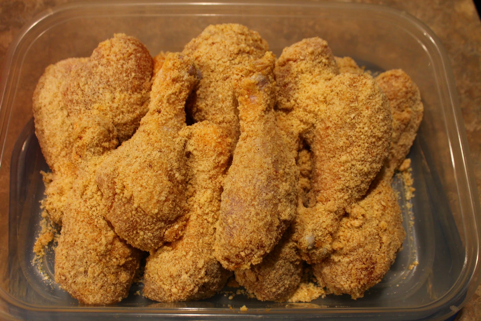 chicken bread fried oven drumsticks parmesan roll crumb cheese coat mixture through then haven egg milk dip well harrell sure