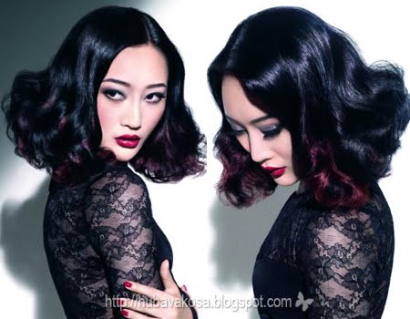 Средно дълга черна коса с червени оттенъци Schwarzkopf Professional