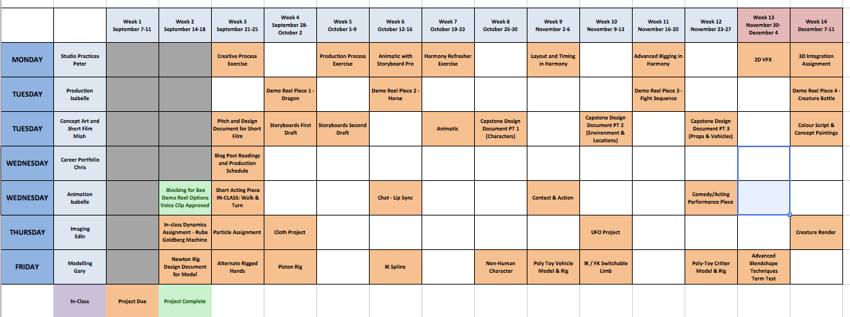 making class schedule