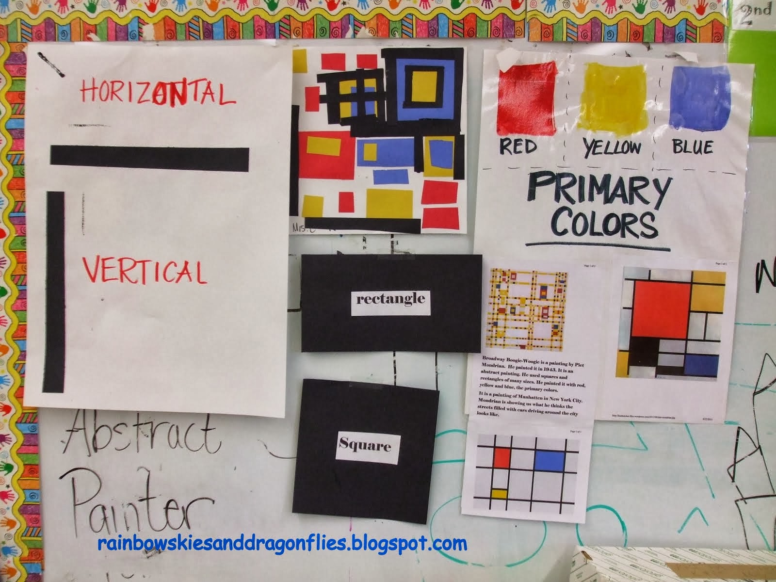 rainbow skies dragonflies primary colors and mondrian