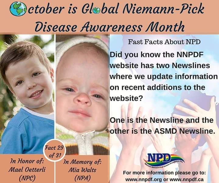 National Niemann-Pick Disease Foundation, Inc. - October is Global Niemann- Pick Disease Awareness Month! For more information on Niemann-Pick Disease  or to make a donation to the NNPDF go to www.nnpdf.org. #niemannpick #ASMD #