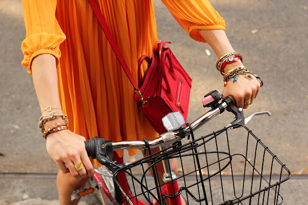 atlantic pacific bike dress orange H&M flats celine 
