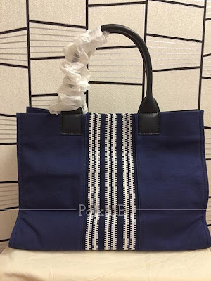 ella tory burch striped tote canvas navy
