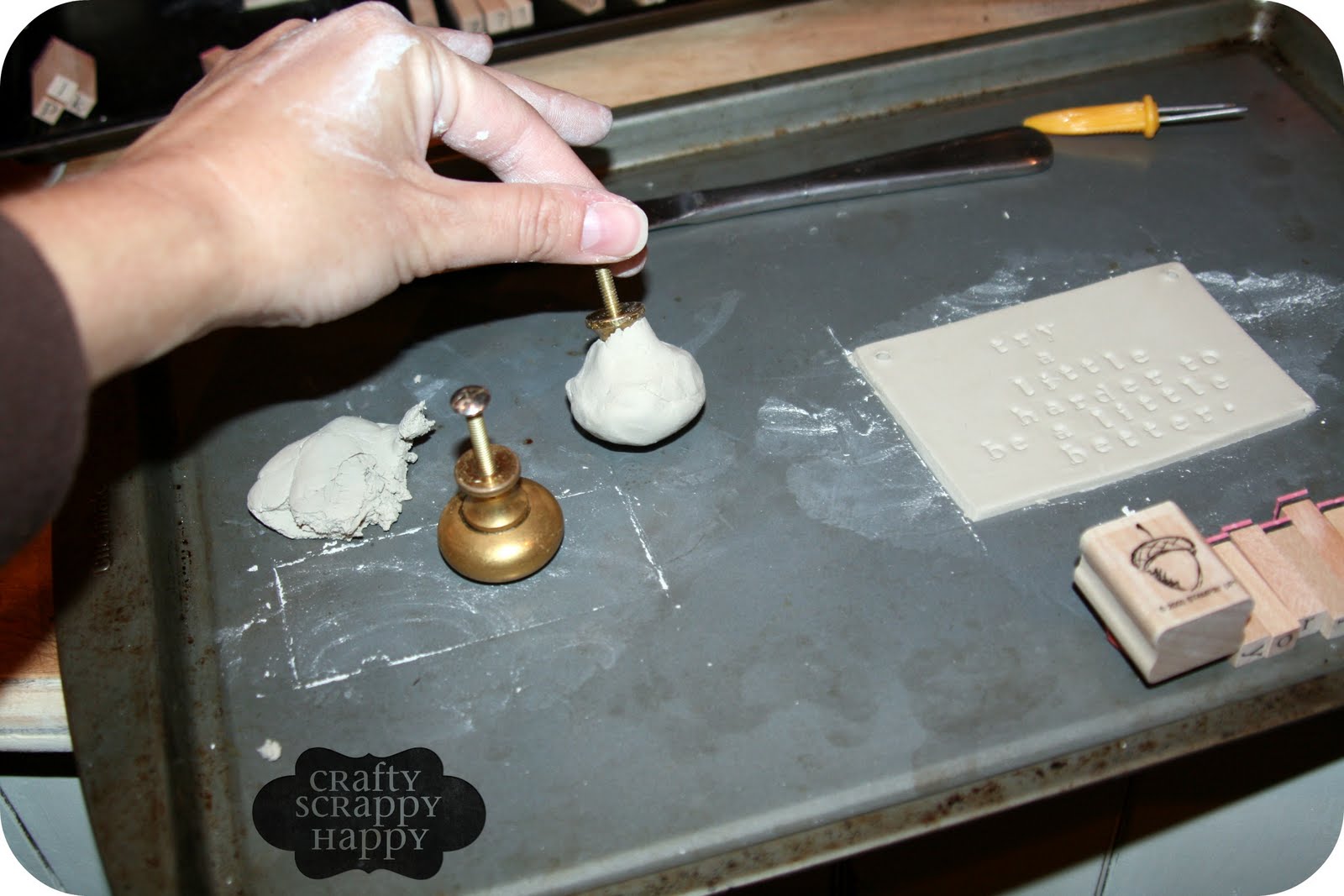 Crafty, Scrappy, Happy Make your own knobs for your furniture.