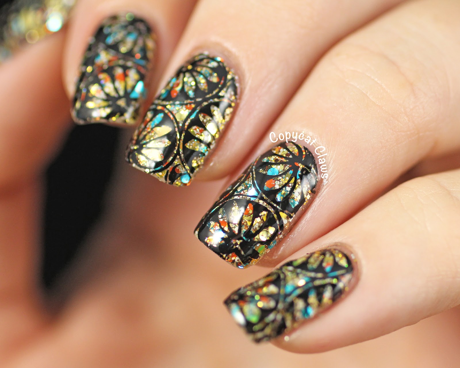 Copycat Claws 31DC2014 Day 17 Stamping Over Glitter