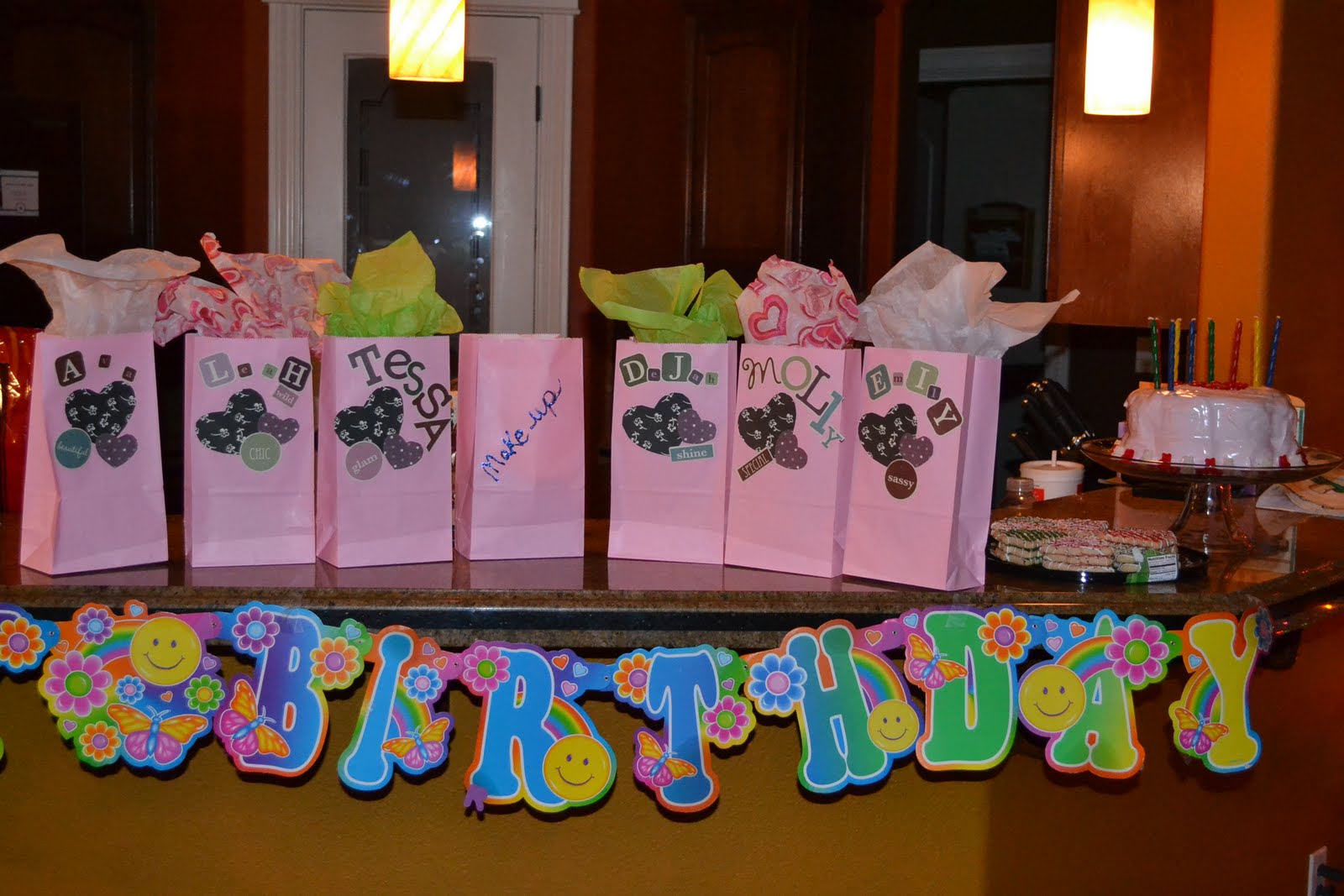 The goody bags for the girls. Emily wanted a makeover party. Funny enough