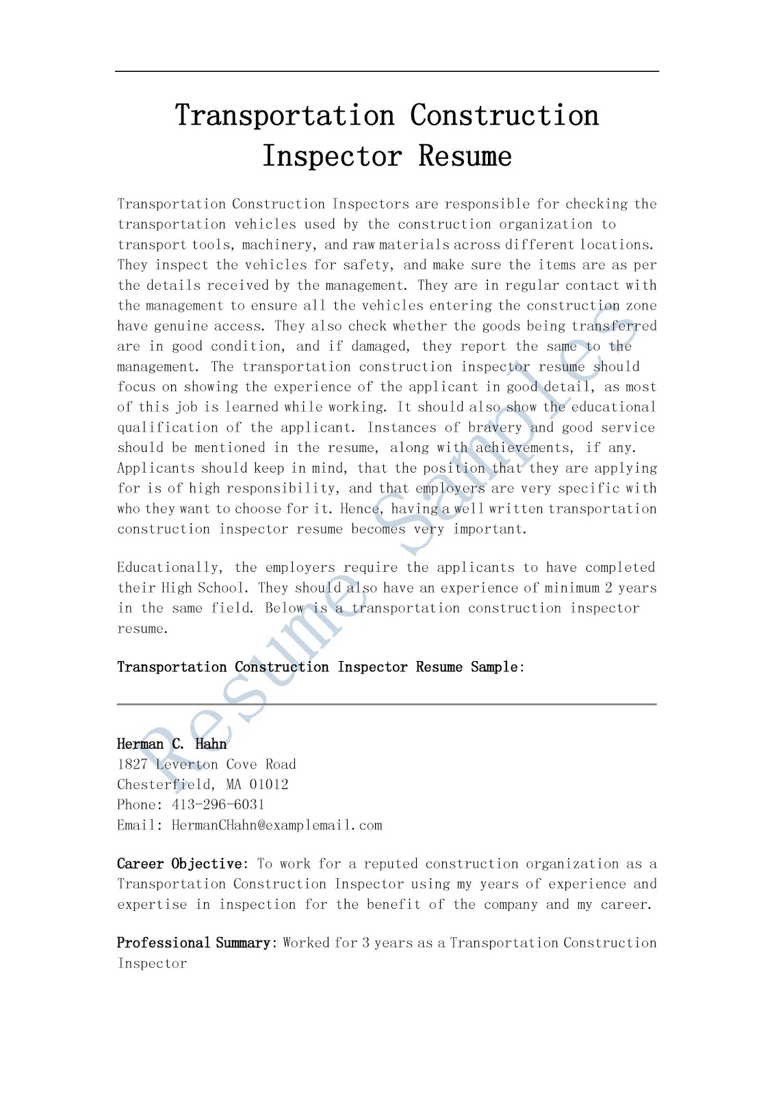 resume for construction job