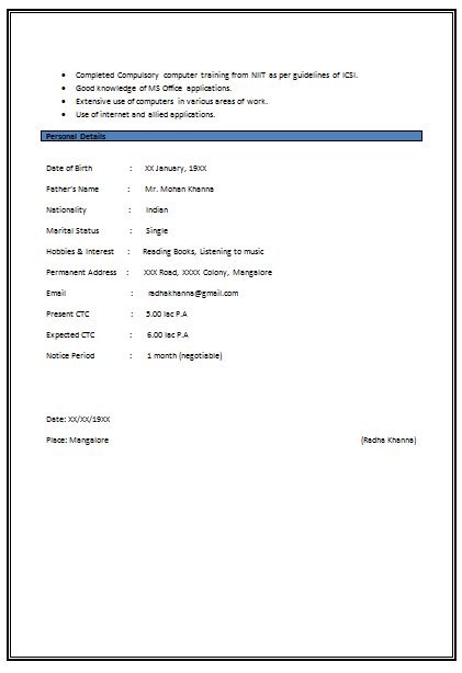 corporate biodata format