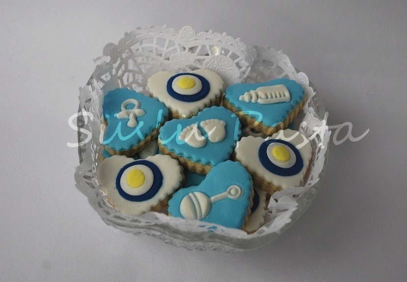 Süslü Pasta Erkek Bebek Kurabiyeleri, Küçük İkramlıklar