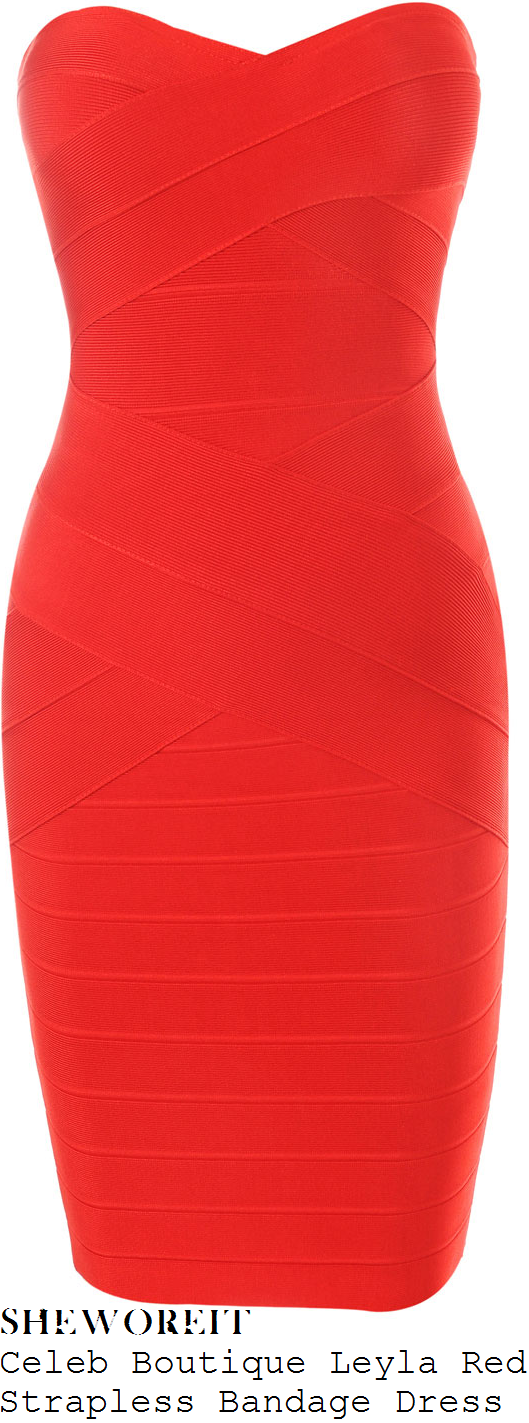 chloe-sims-red-strapless-bandage-dress