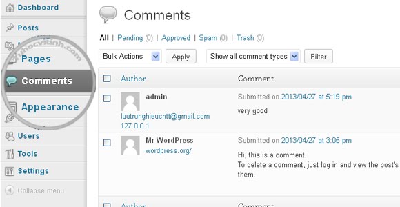 Tự học WordPress - Bài 6: Viết và Quản lý một bình luận (Comment)