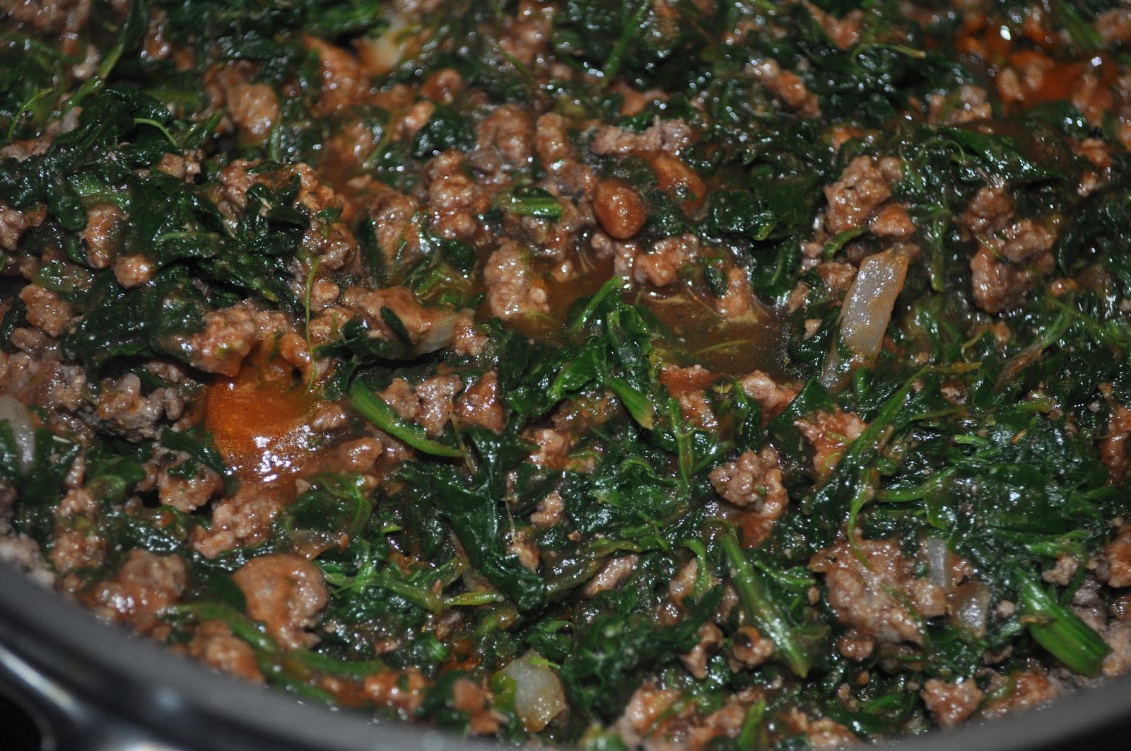 Beth's Favorite Recipes Hamburger with Spinach(mock low carb veggie