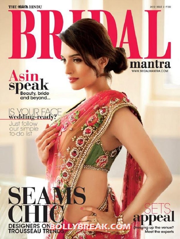 Asin Thottumkal looking very beautiful in traditional red saree - Asin Thottumkal on Cover of Bridal Mantra, The Hindu 2012 Issue