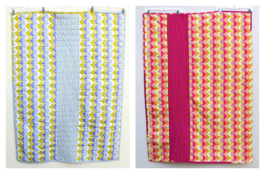 Sewing Over Pins Finished Pink & Gray Stripe Baby Quilts