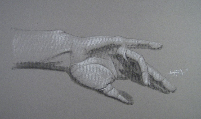 saint02: Sketch Book 6: Hand Study in Black and White Charcoal