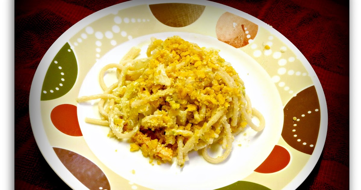 Spaghetti with Cabbage and Corn Chip Crumbs