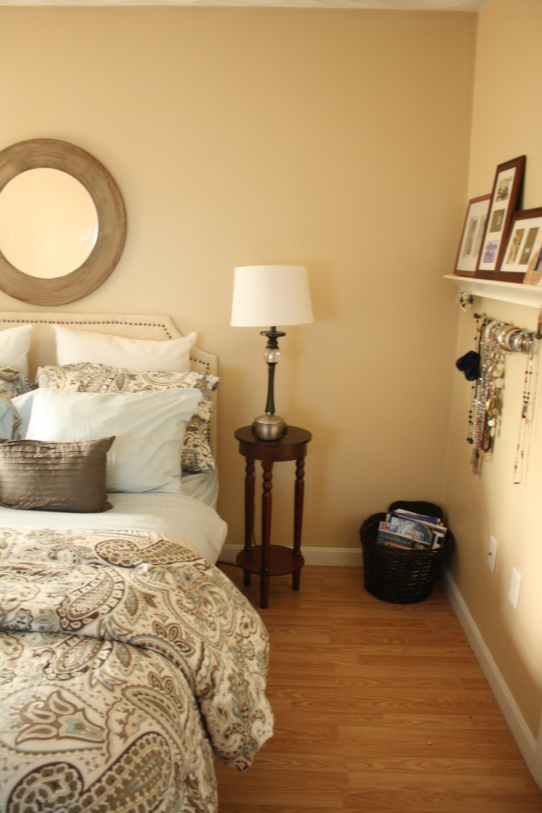 Master Bedroom Updates Spray Painted and Glazed Mirror Made by Carli