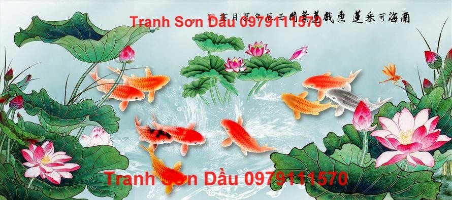 Tranh cá chép MS07 Tranh son dau, tranh sơn dầu, tranh ca, tranh cá, ca
