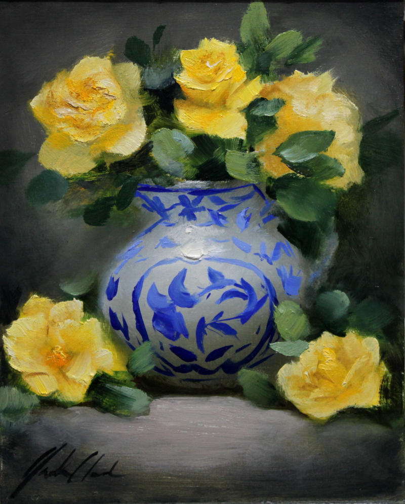 JustinClementsDailyPaintings "Yellow Roses with Blue"