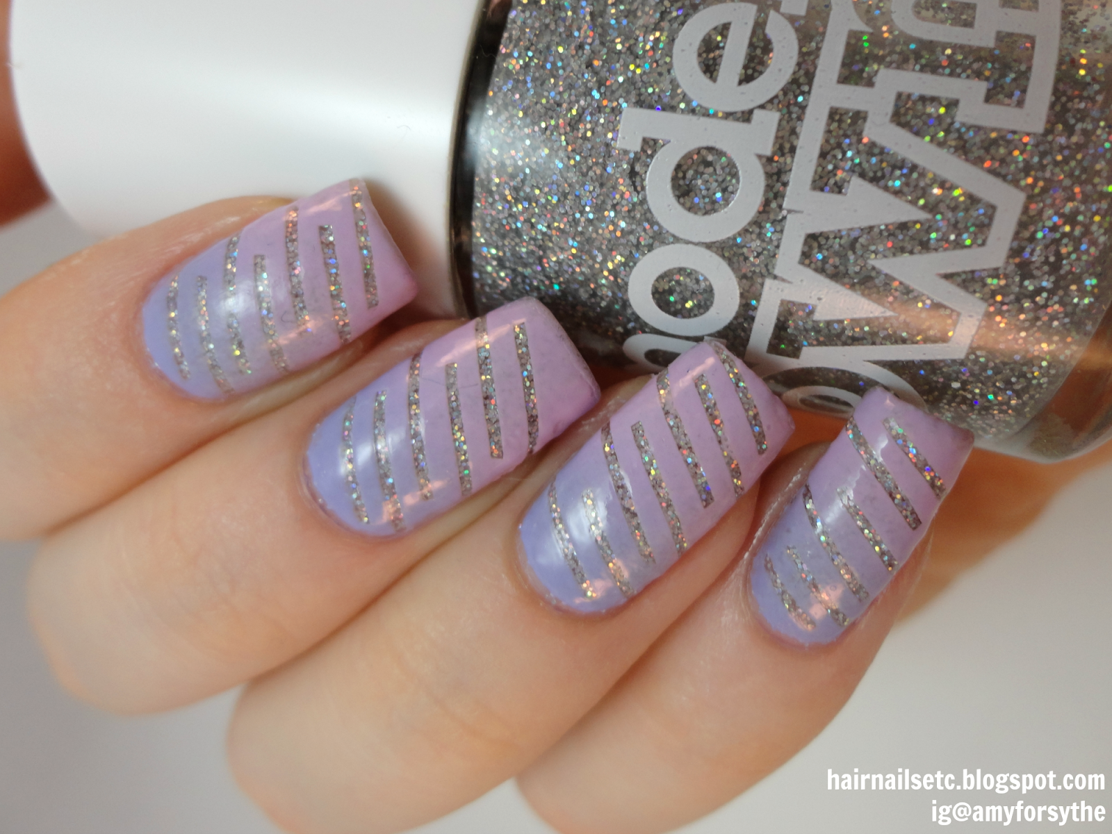 Glitter Stripe and Lilac Ombre Nail Art with Models Own Juicy Jules - hairnailsetc.blogspot.co.uk
