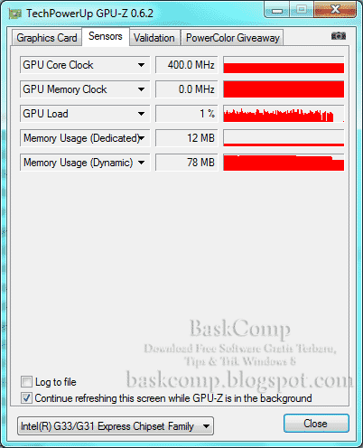 Tampilan tab Sensors software GPU-Z