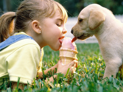 Puppy ice cream with baby