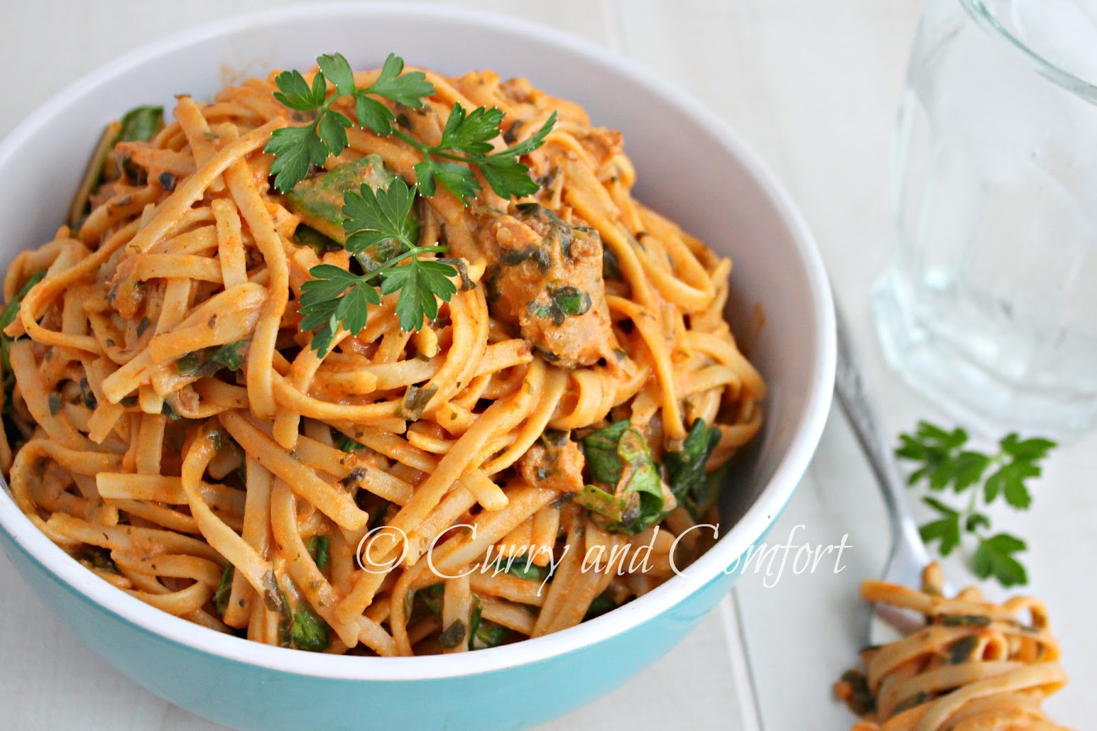Kitchen Simmer Creamy Spaghetti Dinner with Spinach and Sausage