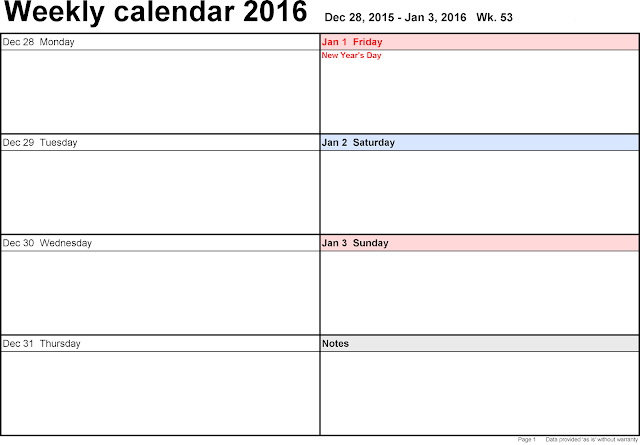 2016 Weekly Printable Calendar Excel, 2016 Calendar Template Excel, Excel Weekly planner free, weekly planner template excel 2016, 2016 Calendar in excel format