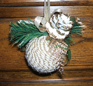 Gold and White Braided Ball Ornaments