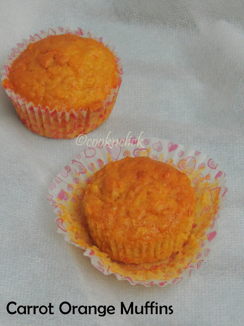 Eggless Butterless Orange carrot muffins