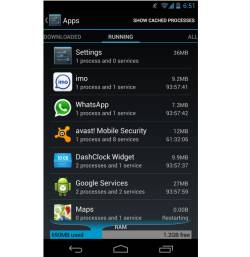 gestione applicazioni Android app in uso e memoria android